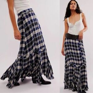 Free People FP One Bordeaux Plaid Maxi Skirt